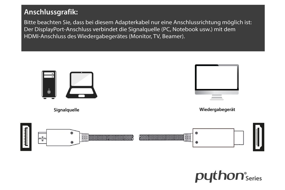 Python GC-M0217 video kabel adapter 2 m DisplayPort HDMI Zwart - api B ...