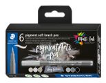 STAEDTLER MultiInk Pigment Arts soft brush pen 6-er Set grau retail