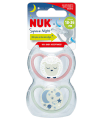 NUK Space Night Silikon-Schnuller 0-6M, 2 St, rosa/mint