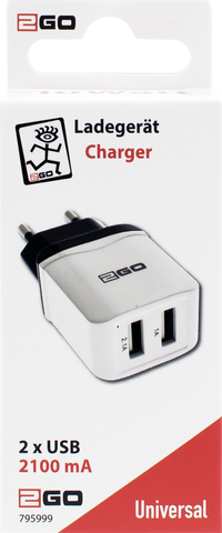 2GO Ladegerät 10,5W 2-Port 2x USB-A,  weiß