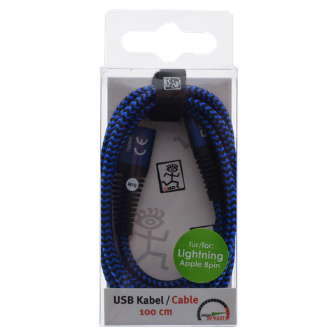 2GO USB Lade-/Datenkabel Lightning  1m  Nylon blau PET-Verp.