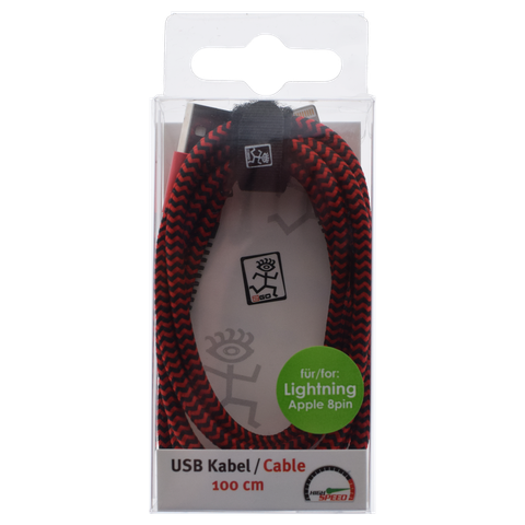 2GO USB Lade-/Datenkabel Lightning   1m  Nylon rot PET-Verp.