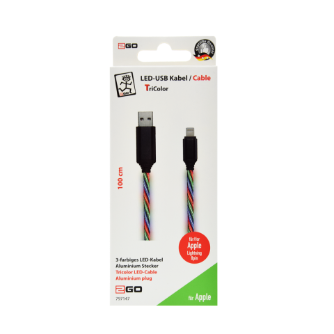 2GO USB Datenkabel "Tricolor" LED-Beleuchtung Lightning 1m