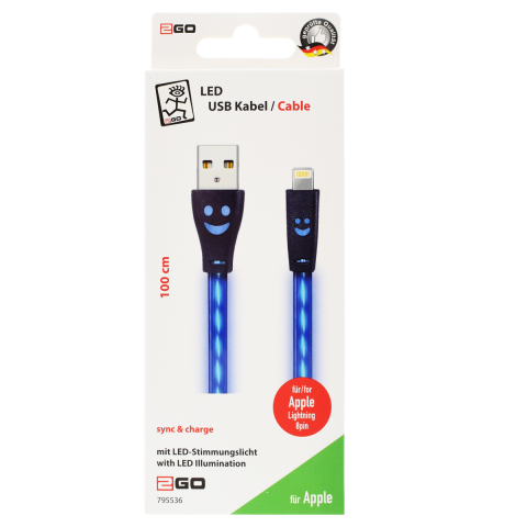 2GO USB Lade-/Datenkabel lightn. m.bl. LED-Beleuchtung  1m
