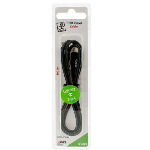 2GO USB Lade-/Datenkabel Type C - Lightning  Nylon 1m  sw
