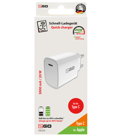 2GO Ladegerät 20W  1x USB-C  Power Delivery   weiß