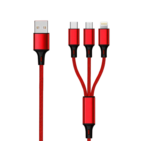 2GO 3in1 USB Ladekabel Micro-USB,Apple,TypeC Nylon 1,5m rot