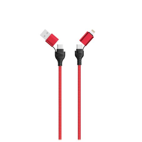 2GO USB / Type C Ladekabel 4 in 1 USB A, Lighn. 1,2m  rot