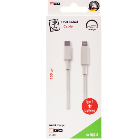 2GO USB Datenkabel Type-C 3.1 auf Lightning  1m  weiß
