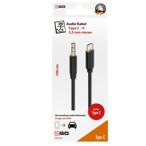 2GO Audiokabel AUX/MP3 für USB Type-C - Stereo 100cm schwarz