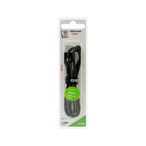 2GO USB Lade-/Datenkabel Lightning   1m   Nylon  schwarz