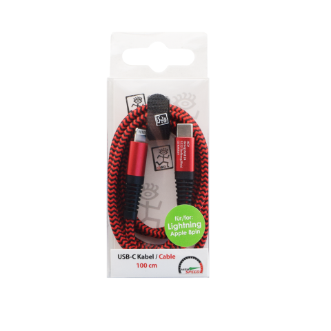 2GO USB Lade-/Datenkabel Type-C - Lightning Nylon 1m rot