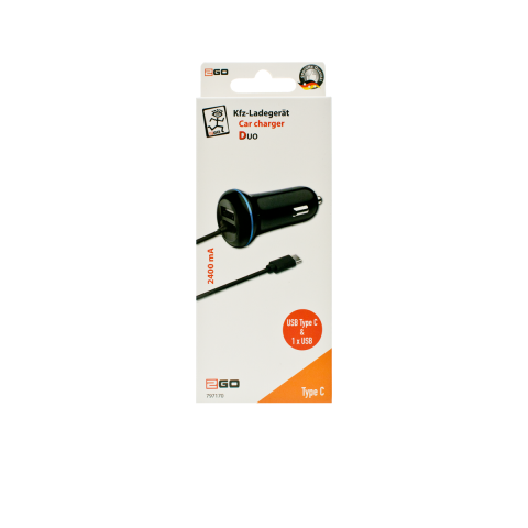 2GO USB-Kfz-Ladegerät 2400mA DUO Type C 3.1 + 1x USB schwarz