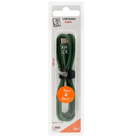 2GO USB Lade-/Datenkabel Type C -> Type C  1m Nylon  grün