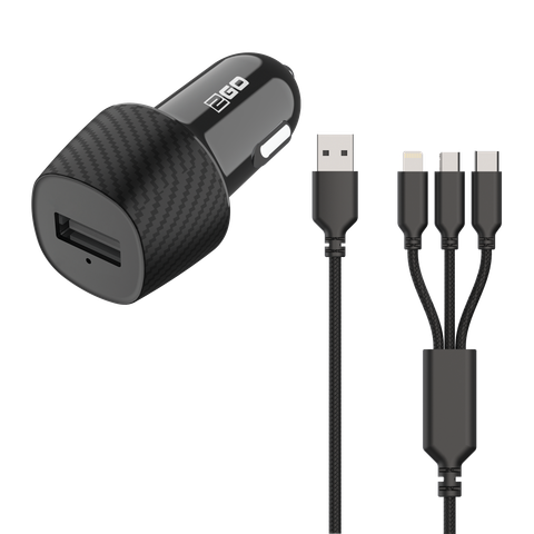 2GO KFZ-Ladegerät 3000mA 3in1 Micro-USB, Lightning, USB-C sw