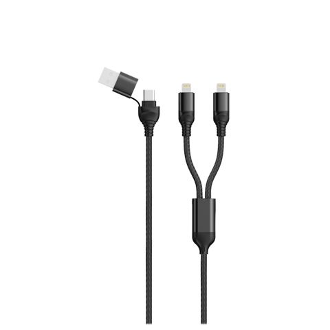 2GO USB / Type C Ladekabel DUO 2x Lightning Nylon 1,5m  sw