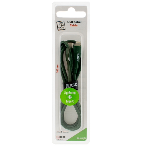 2GO USB Lade-/Datenkabel Type C - Lightning  Nylon 1m  grün