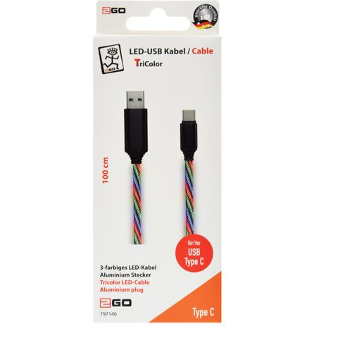 2GO USB Datenkabel "Tricolor" LED-Beleucht. USB-C 3.1  1m