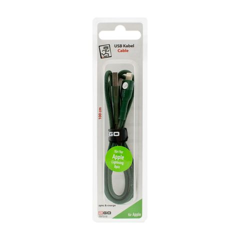 2GO USB Lade-/Datenkabel Lightning   1m   Nylon  grün