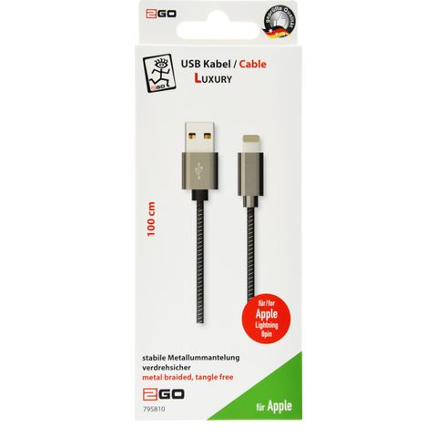 2GO USB Lade-/Datenkabel "Luxury" Lighting   1m Metall