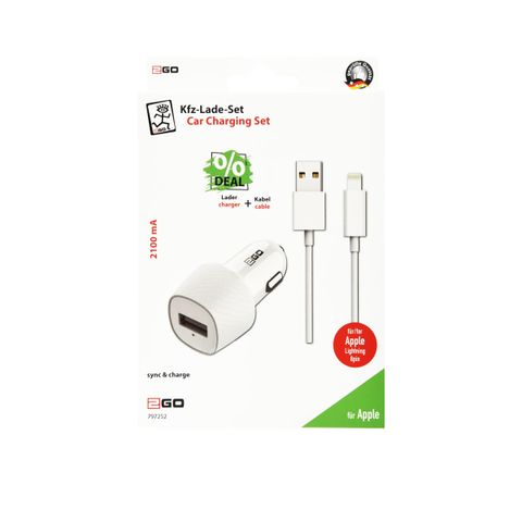 2GO Kfz Ladegerät USB auf Lightning inkl. Lightning Kabel ws