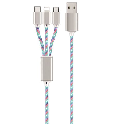 2GO 3in1 USB LED Kabel blau Micro-USB,Lightning,USB-C 1m