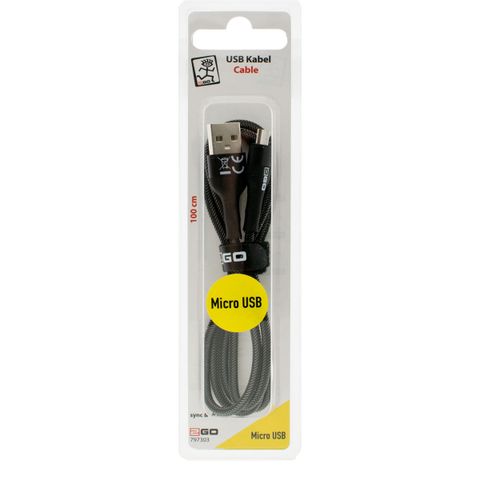 2GO USB Lade-/Datenkabel USB-A - Micro-USB  1m Nylon schwarz