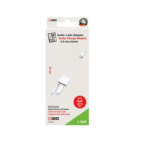 2GO Audio-Lade-Adapter Stereo Lightning 10cm  weiß