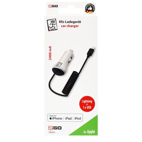 2GO KFZ-Ladegerät 2400mA Lightning + 1x USB MFI zertifiziert