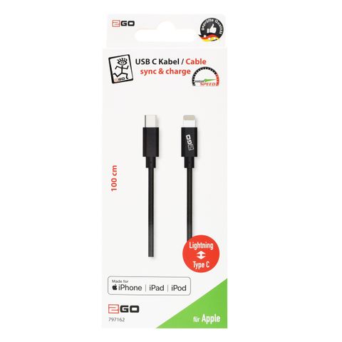 2GO Datenkabel lightning-USB Type-C anthrazit-1m MFI zert