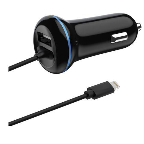 2GO USB-Kfz-Ladegerät 2400mA Lightning + 1x USB 1,4m schwarz