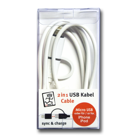 2GO 2in1 USB Lade-/Datenkabel f. Micro-USB & Apple 100cm ws