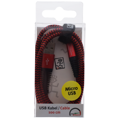 2GO USB Lade-/Datenkabel USB-A - Micro-USB   1m Nylon  rot