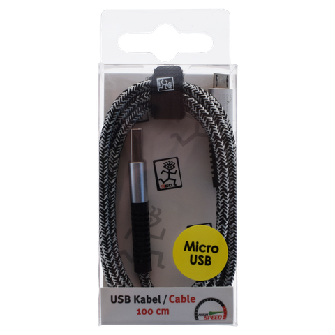 2GO USB Lade-/Datenkabel USB-A - Micro-USB  1m  Nylon silber