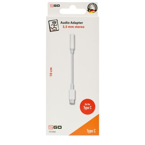 2GO Audio-Adapter Stereo für alle Type-C Geräte 20cm  weiß