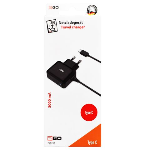 2GO Ladegerät 12W USB-C 3.1 Stecker  Kabel  schwarz