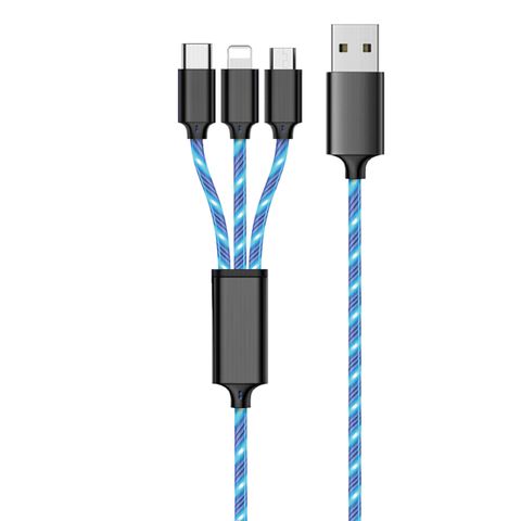 2GO 3in1 USB LED Kabel blau Micro-USB,Lightning,USB-C 1,5m